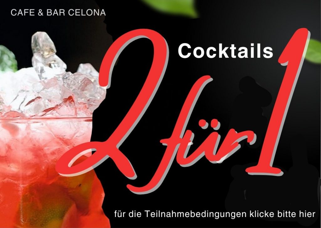 Lübecker Schatzsuche: Coupon für zwei Cocktails zum Preis von einem bei Café und Bar Celona Lübeck. Für die Teilnahme auf das Bild klicken.